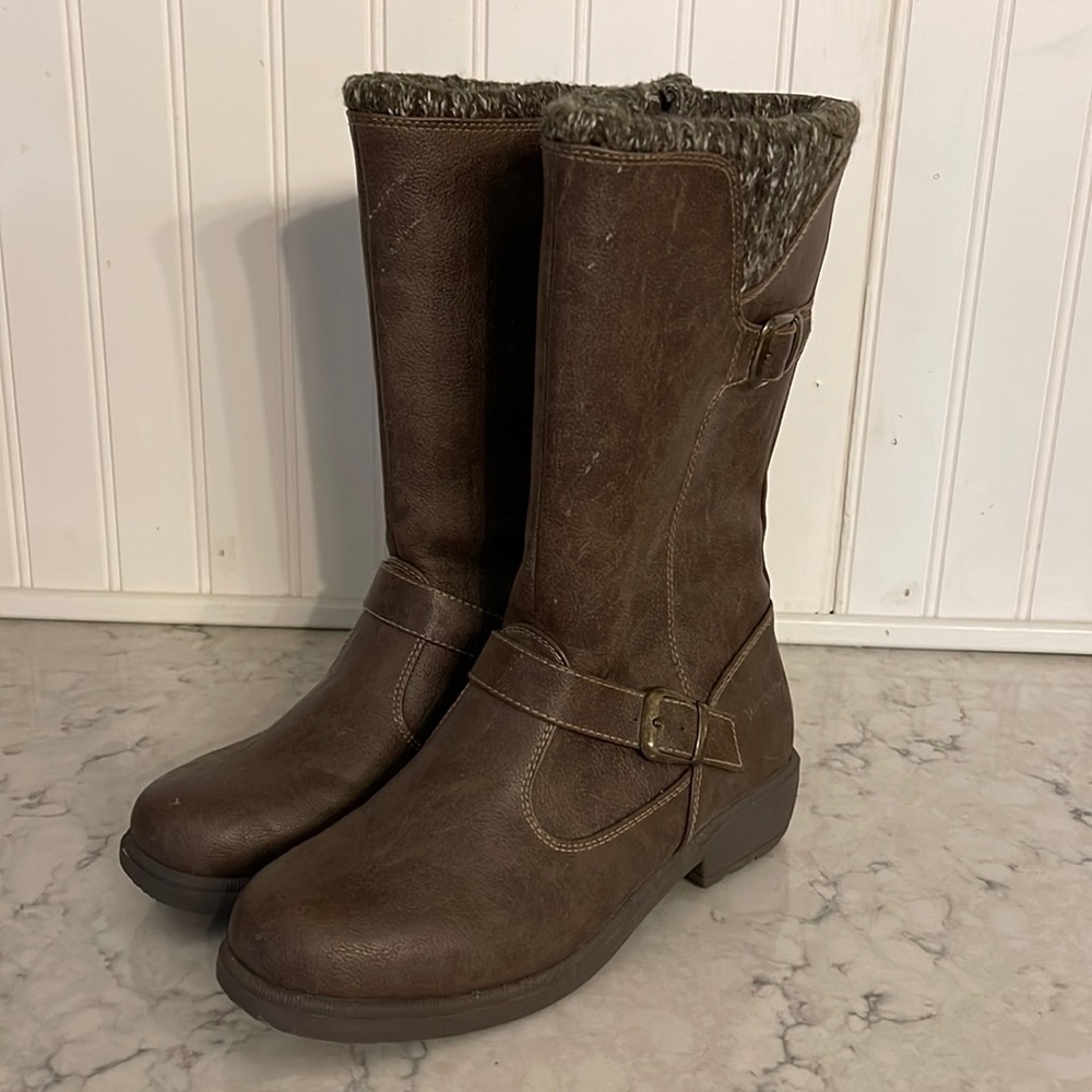 Weatherproof “Gannett” Mid Calf Wool Blend Sock Topper Faux Leather Boots